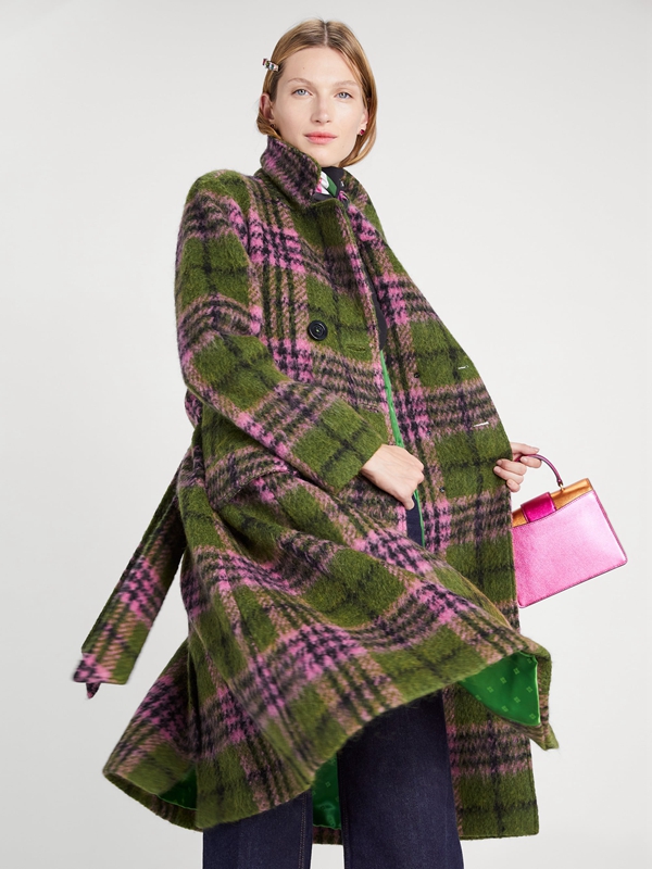 Green Kate Spade Plaid Tie-Waist Women's Coats | 43215-CNIH