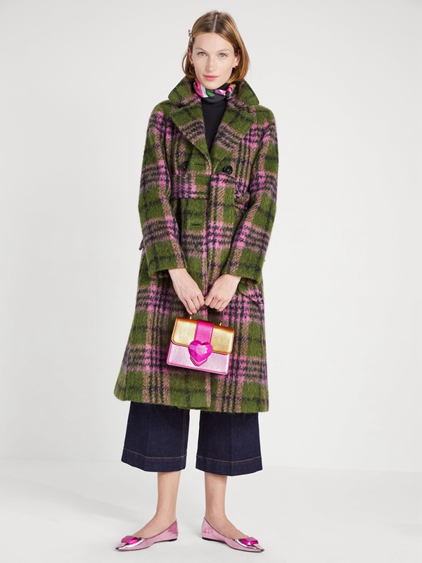 Green Kate Spade Plaid Tie-Waist Women's Coats | 43215-CNIH