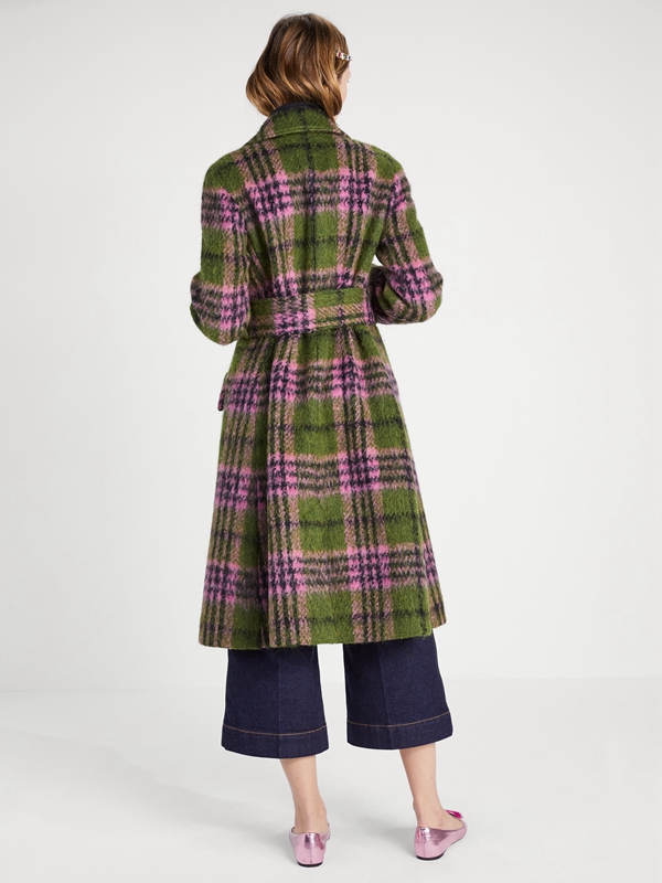 Green Kate Spade Plaid Tie-Waist Women's Coats | 43215-CNIH