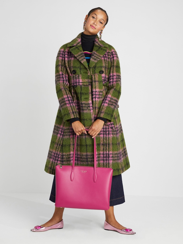 Green Kate Spade Plaid Tie-Waist Women's Coats | 43215-CNIH