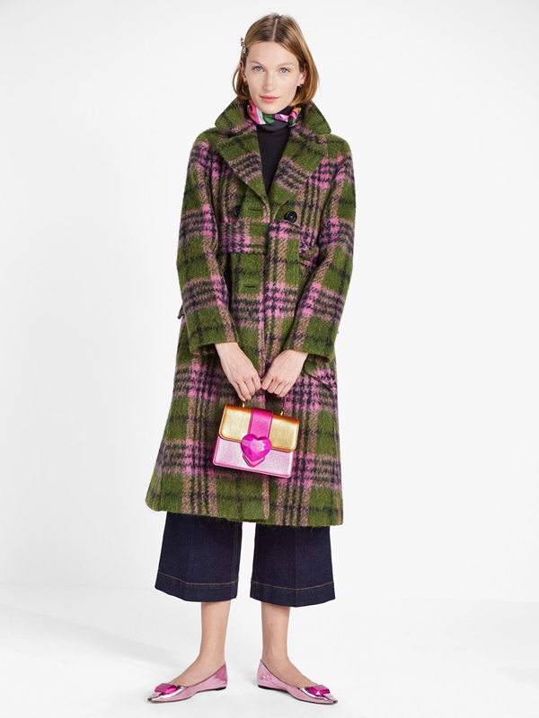 Green Kate Spade Plaid Tie-Waist Women\'s Coats | 43215-CNIH