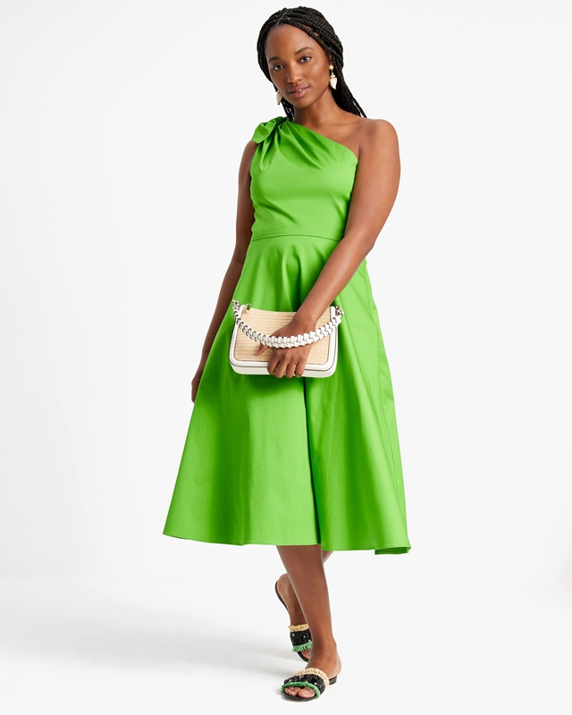 Green Kate Spade Poplin One-Shoulder Sabrina Women's Dress | 87950-ECYF