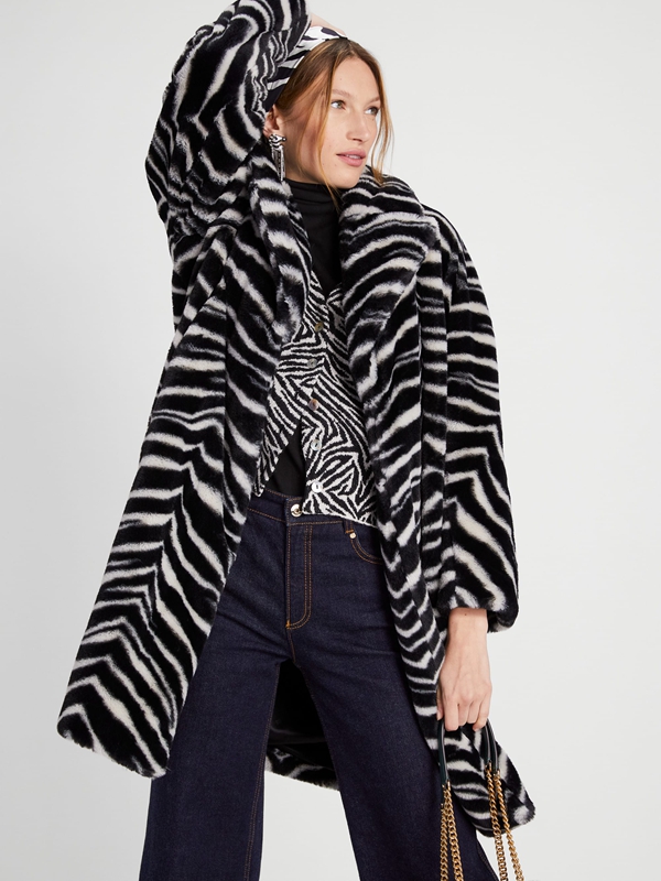 Grey Kate Spade Bold Zebra Faux Fur Women's Coats | 13524-UDXZ