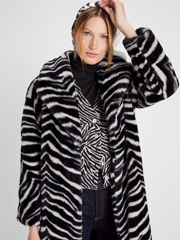 Grey Kate Spade Bold Zebra Faux Fur Women's Coats | 13524-UDXZ