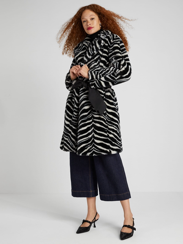 Grey Kate Spade Bold Zebra Faux Fur Women's Coats | 13524-UDXZ