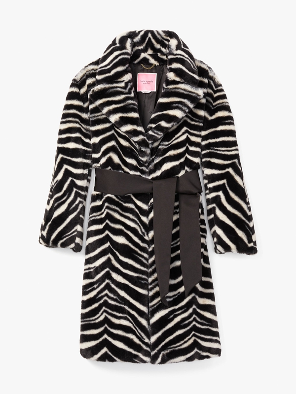 Grey Kate Spade Bold Zebra Faux Fur Women's Coats | 13524-UDXZ