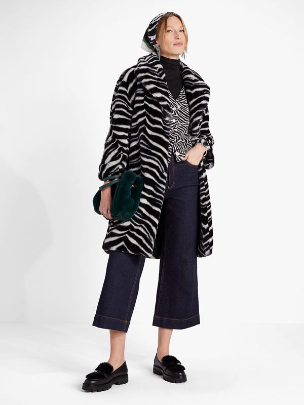 Grey Kate Spade Bold Zebra Faux Fur Women\'s Coats | 13524-UDXZ