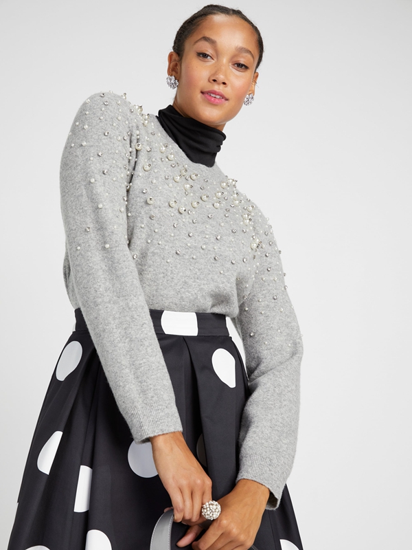 Grey Kate Spade Pearl-Rhinestone Embellished Women's Sweaterss | 07365-NFGQ