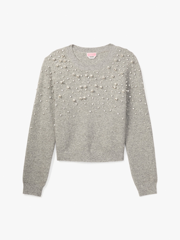 Grey Kate Spade Pearl-Rhinestone Embellished Women's Sweaterss | 07365-NFGQ