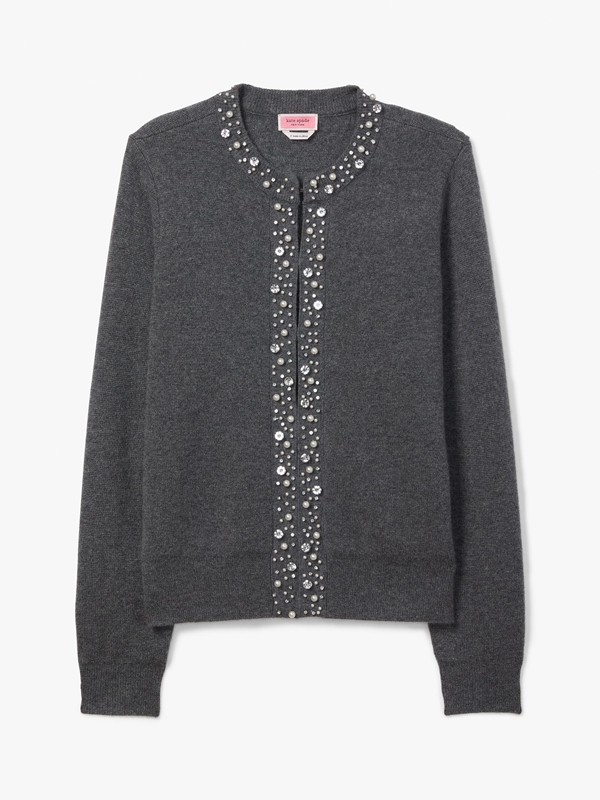 Grey Kate Spade Pearl-Rhinestone Embellished Cardigan Women's Tops | 78023-XNES