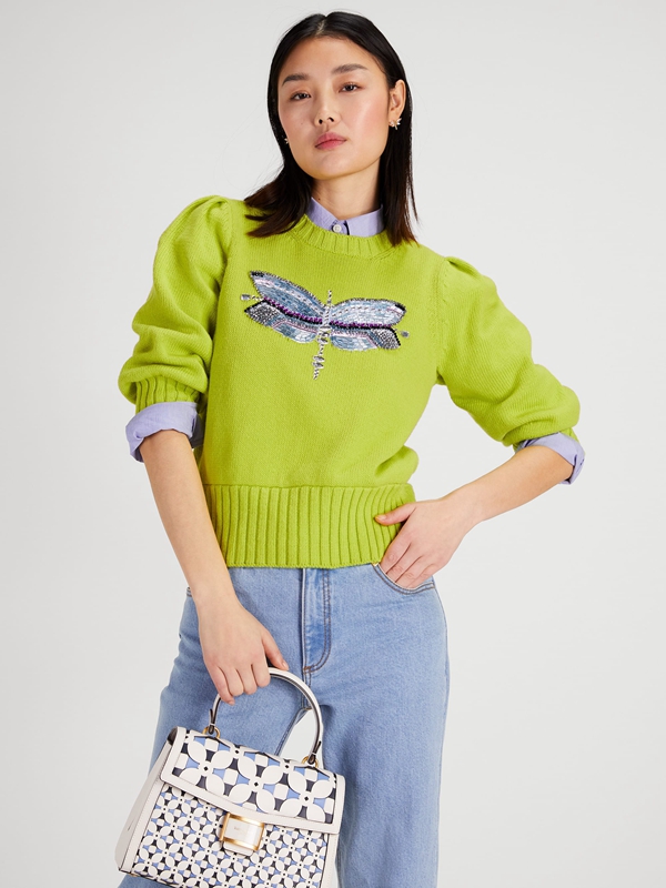 Light Green Kate Spade Dragonfly Embellished Women's Knitwear | 54376-HEOZ