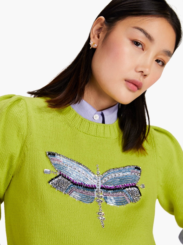 Light Green Kate Spade Dragonfly Embellished Women's Knitwear | 54376-HEOZ