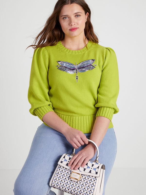 Light Green Kate Spade Dragonfly Embellished Women's Knitwear | 54376-HEOZ