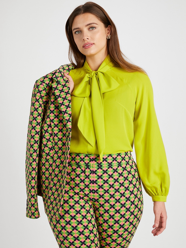 Light Green Kate Spade Tie-Neck Georgette Women's Shirts | 84201-VFRM