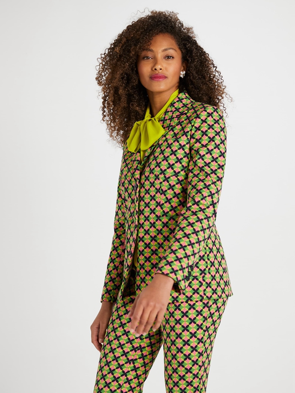 Light Green / Pink Kate Spade Patio Tile Twill Blazer Women\'s Jackets | 86379-EPDN