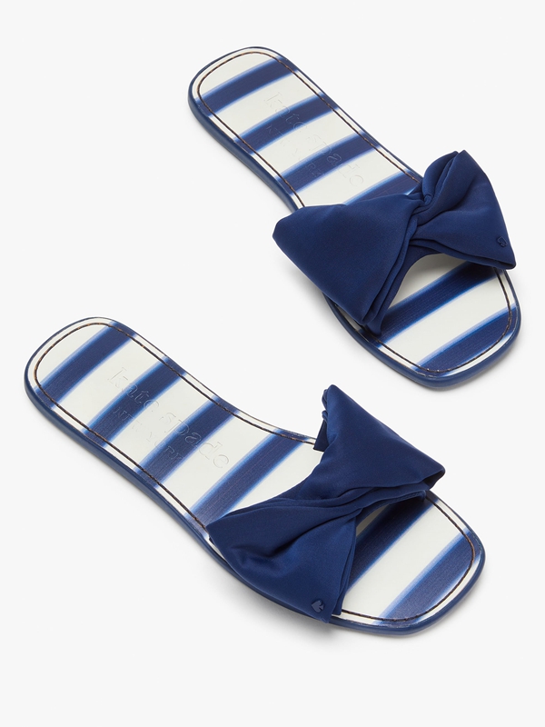 Navy Kate Spade Bikini Bow Slide Women\'s Sandals | 76051-BKND