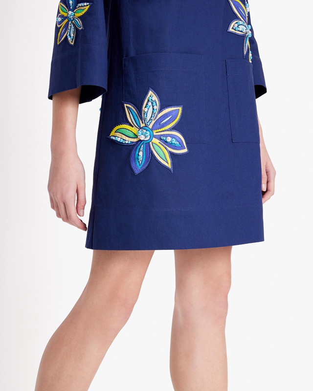 Navy Kate Spade Embroidered Floral Tunic Women's Dress | 14807-VCAJ