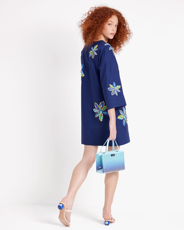 Navy Kate Spade Embroidered Floral Tunic Women's Dress | 14807-VCAJ