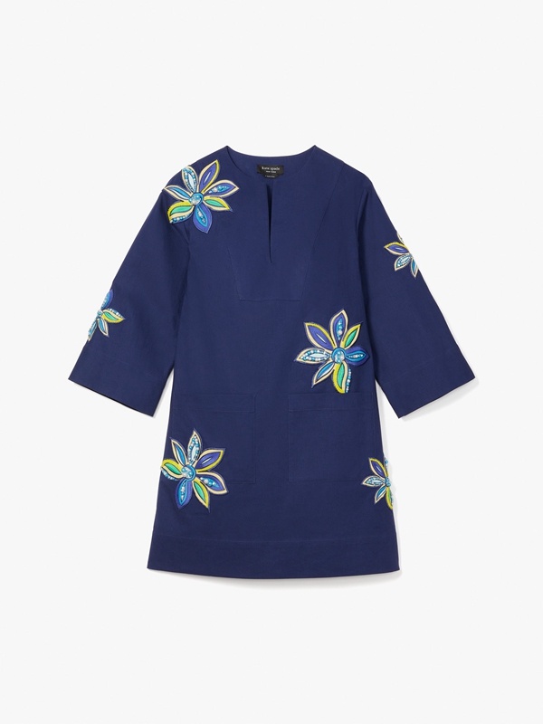 Navy Kate Spade Embroidered Floral Tunic Women's Dress | 14807-VCAJ