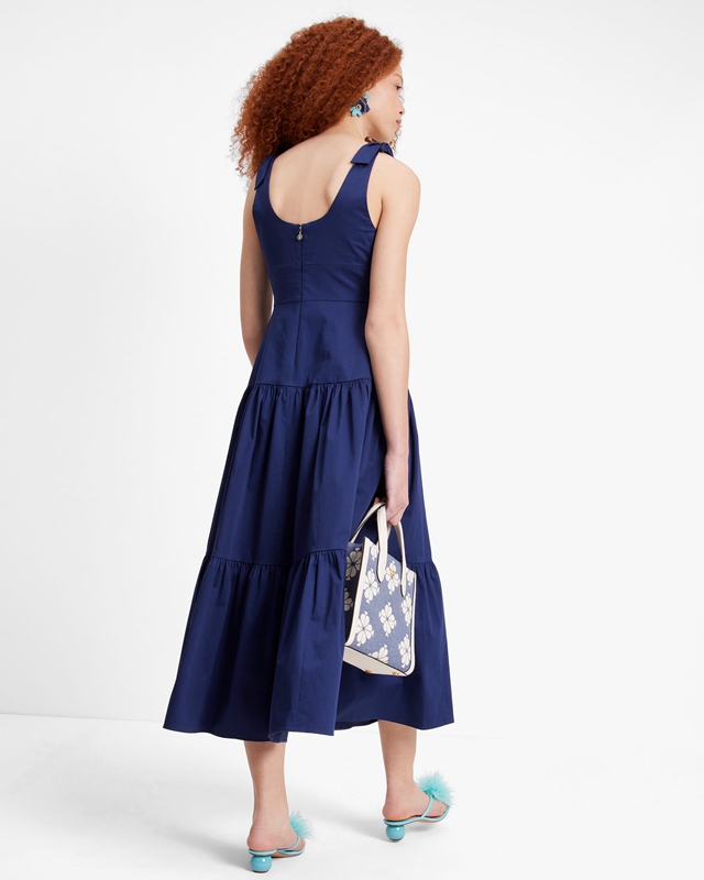 Navy Kate Spade Poplin Tiered Maxi Women's Dress | 24901-KSJE