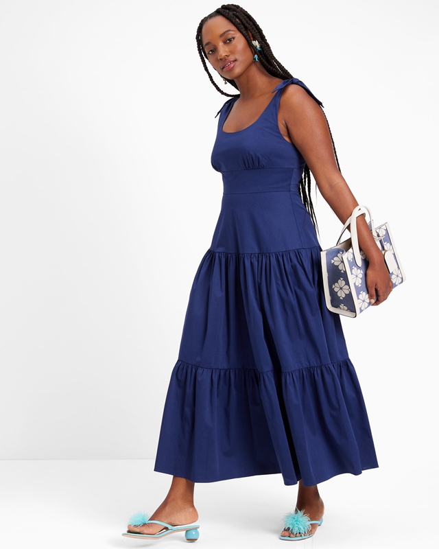 Navy Kate Spade Poplin Tiered Maxi Women's Dress | 24901-KSJE