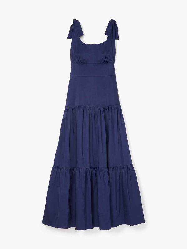 Navy Kate Spade Poplin Tiered Maxi Women's Dress | 24901-KSJE