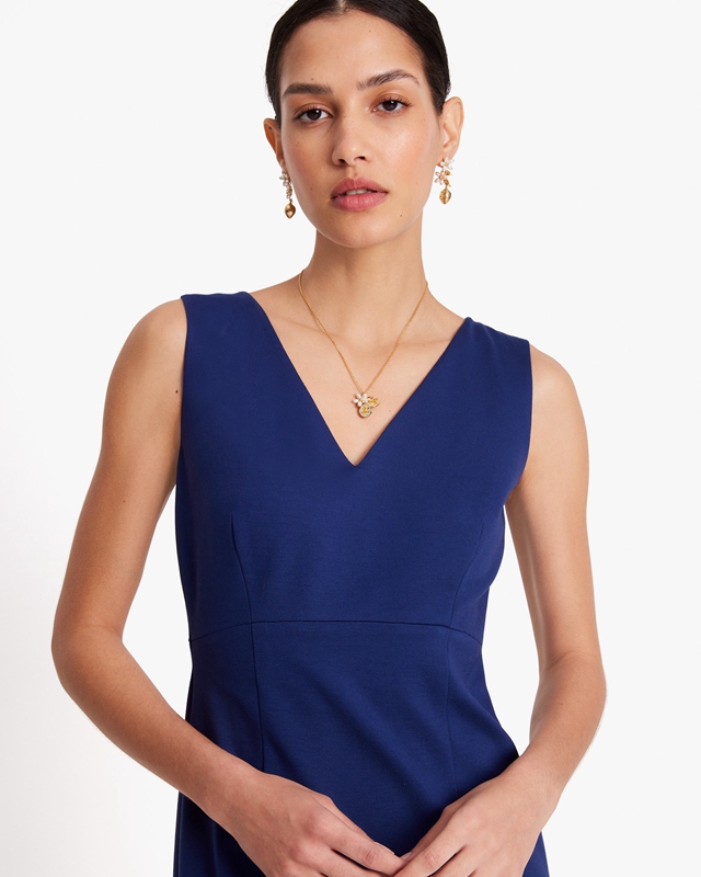 Navy Kate Spade Sleeveless V-Neck Ponte Women's Dress | 61728-EXNL