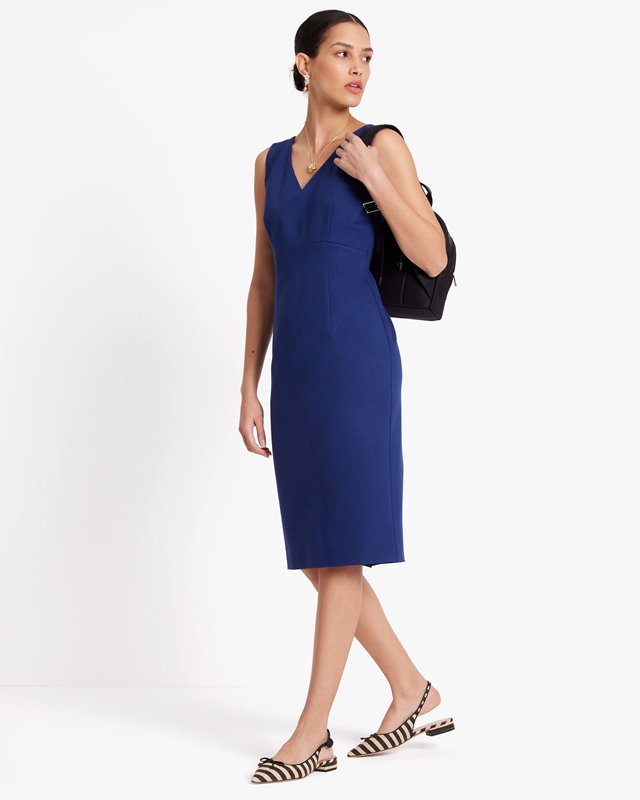 Navy Kate Spade Sleeveless V-Neck Ponte Women's Dress | 61728-EXNL