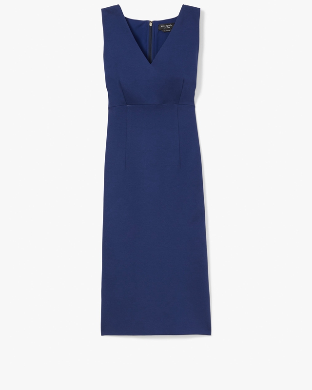 Navy Kate Spade Sleeveless V-Neck Ponte Women's Dress | 61728-EXNL