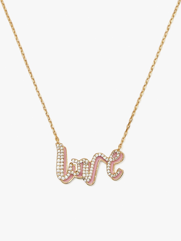 Pink / Gold Kate Spade Say Yes Love Pendant Women's Necklace | 93604-LEAG