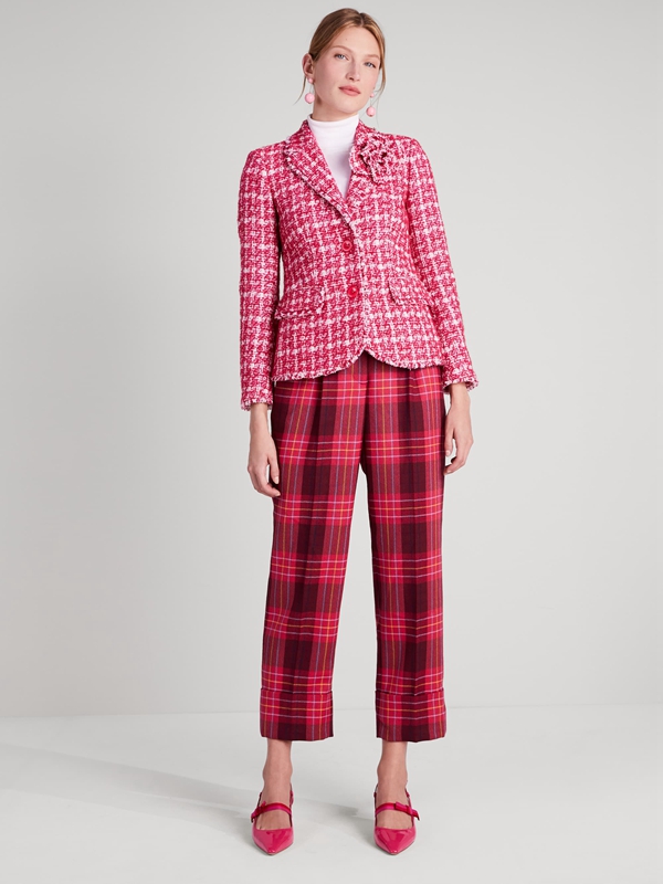 Pink Kate Spade Plaid Tweed Blazer Women's Jackets | 37549-LZEG