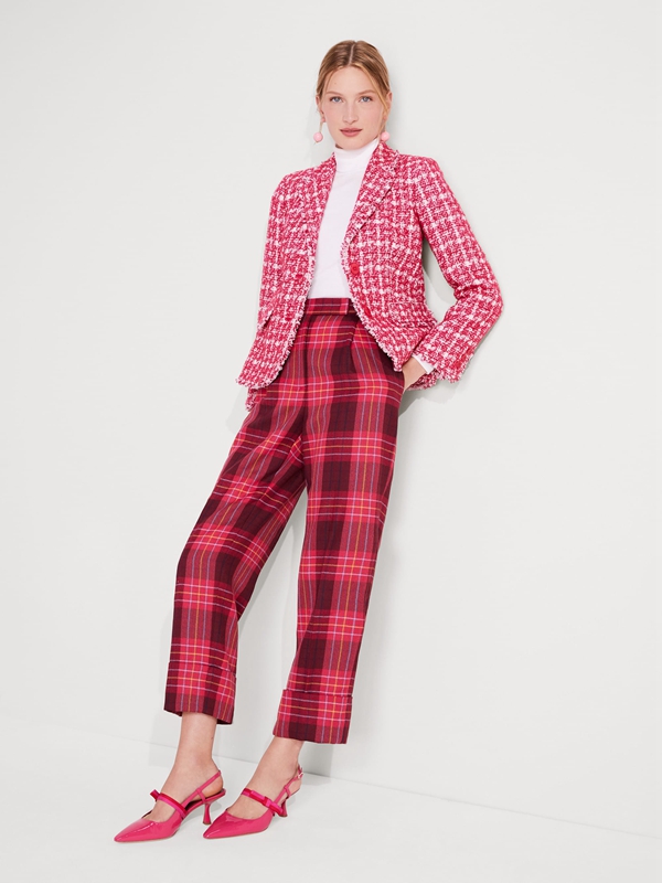 Pink Kate Spade Plaid Tweed Blazer Women's Jackets | 37549-LZEG