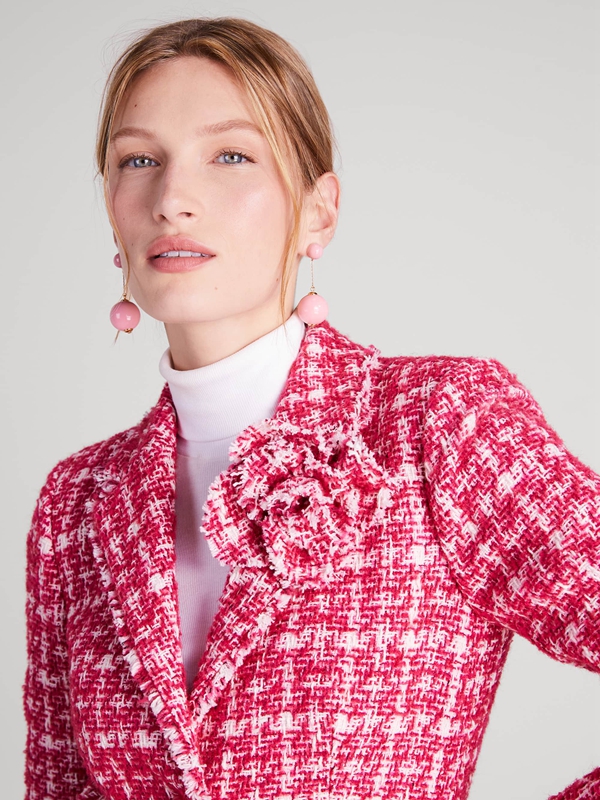 Pink Kate Spade Plaid Tweed Blazer Women's Jackets | 37549-LZEG