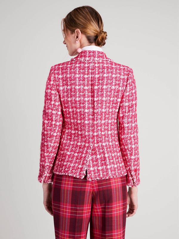 Pink Kate Spade Plaid Tweed Blazer Women's Jackets | 37549-LZEG