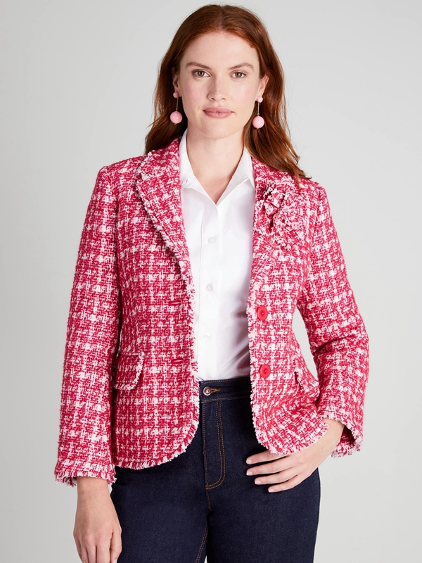 Pink Kate Spade Plaid Tweed Blazer Women's Jackets | 37549-LZEG