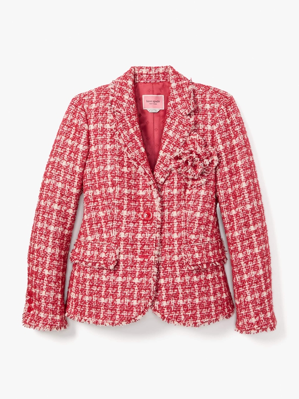 Pink Kate Spade Plaid Tweed Blazer Women's Jackets | 37549-LZEG