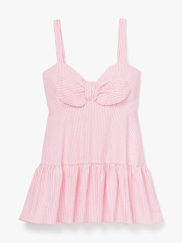 Pink Kate Spade Seersucker Stripe Bow Women's Tops | 53279-AGML