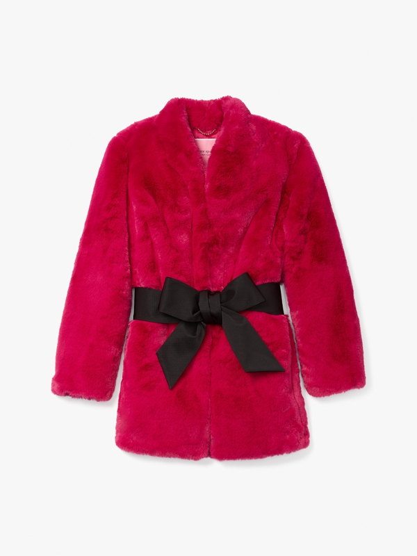 Purple Kate Spade Bow-Waist Faux Fur Women's Coats | 43987-EVTW