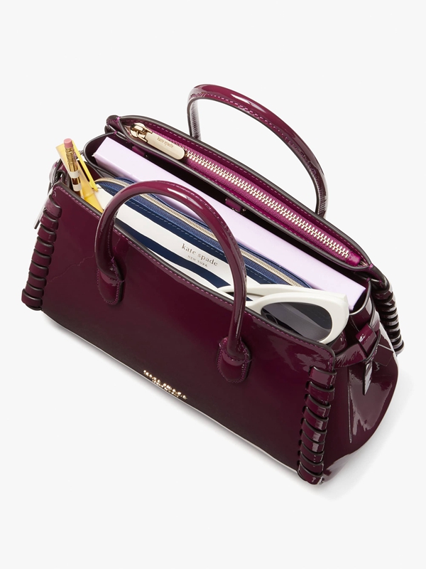 Purple Kate Spade Knott Whipstitched Patent Leather Medium Women's Satchel Bags | 58630-CUPB