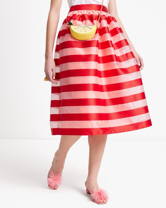 Red Kate Spade Awning Stripe Organza Midi Women's Skirts | 61298-HGNU