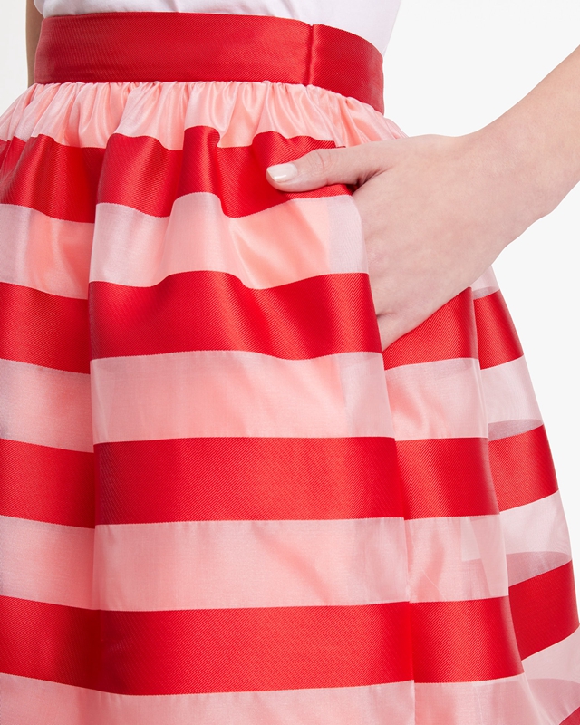 Red Kate Spade Awning Stripe Organza Midi Women's Skirts | 61298-HGNU