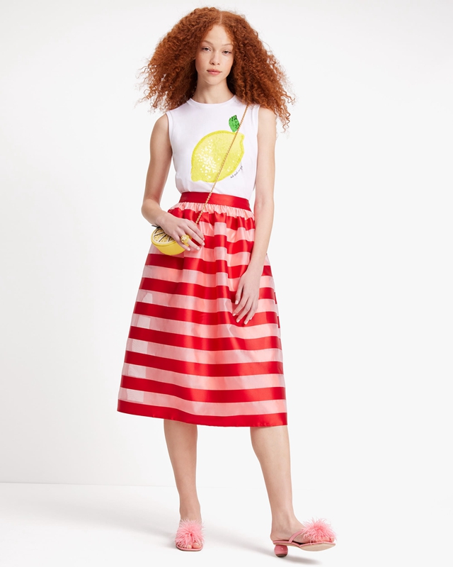 Red Kate Spade Awning Stripe Organza Midi Women\'s Skirts | 61298-HGNU