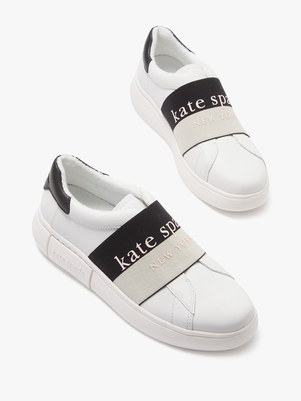 White / Black Kate Spade Lift Stretch Logo Women's Sneakers | 14327-TRNU