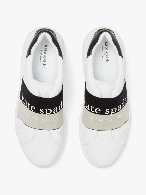 White / Black Kate Spade Lift Stretch Logo Women's Sneakers | 14327-TRNU