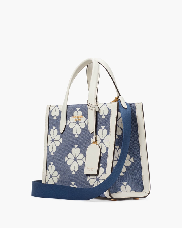 White / Blue Kate Spade Spade Flower Two-Tone Canvas Manhattan Small Women's Tote Bags | 07489-VHPT