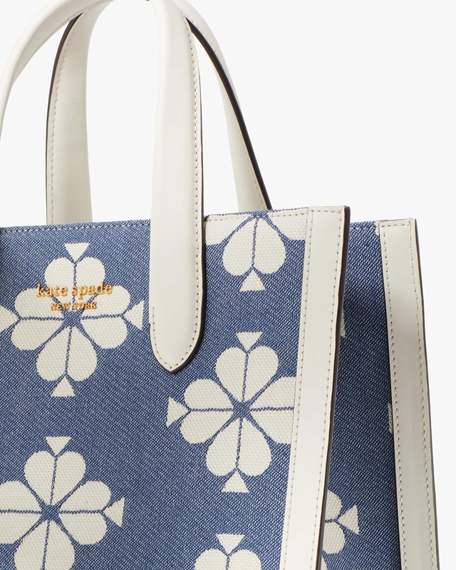 White / Blue Kate Spade Spade Flower Two-Tone Canvas Manhattan Small Women's Tote Bags | 07489-VHPT