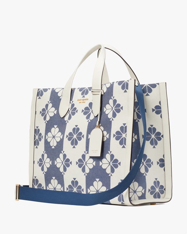 White / Blue Kate Spade Spade Flower Two-Tone Canvas Manhattan Large Women's Tote Bags | 50167-XGMA