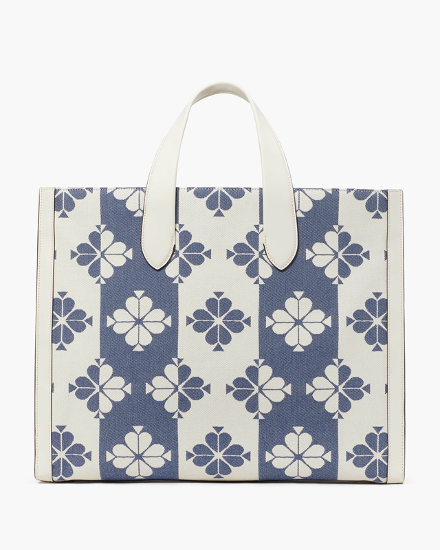 White / Blue Kate Spade Spade Flower Two-Tone Canvas Manhattan Large Women's Tote Bags | 50167-XGMA