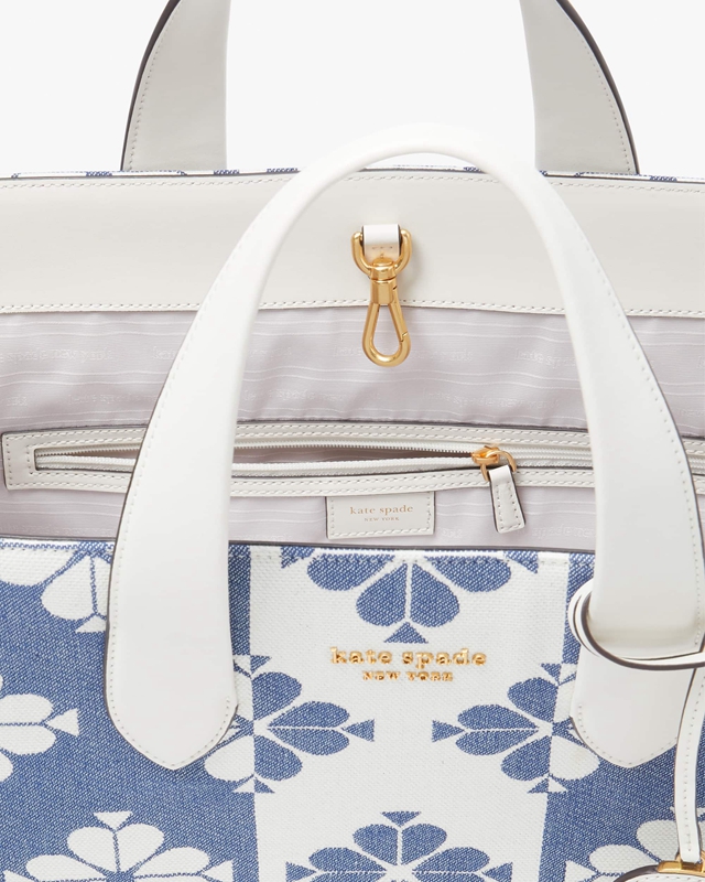 White / Blue Kate Spade Spade Flower Two-Tone Canvas Manhattan Large Women's Tote Bags | 50167-XGMA