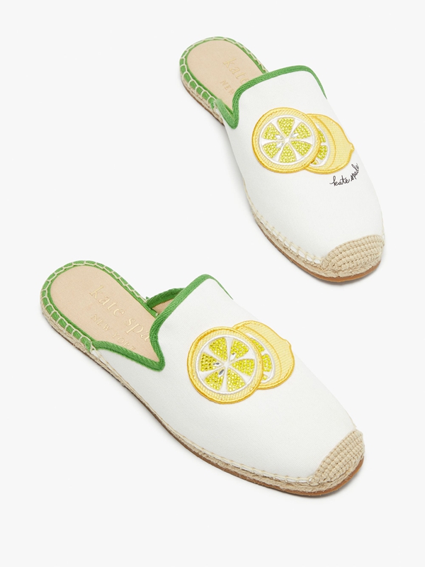 White / Green Kate Spade Azura Lemons Espadrille Women's Mules | 14735-WXGN